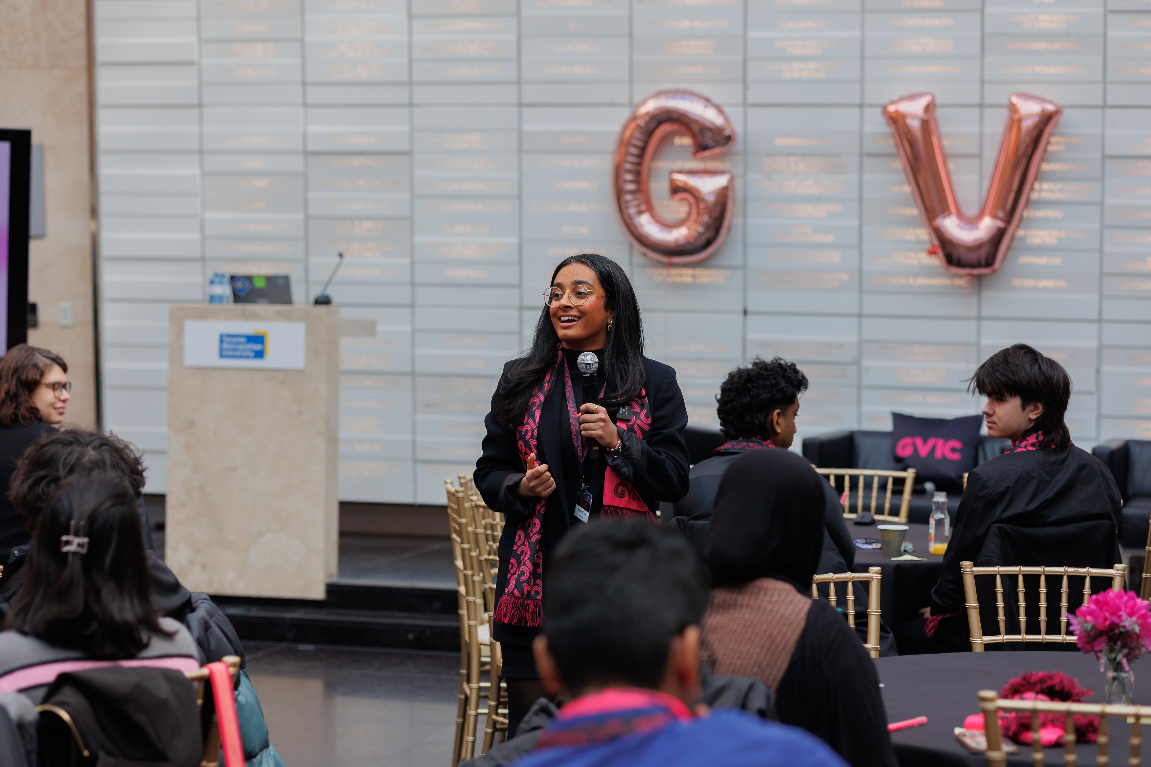 Civil Engineering alumna Minakshi Suri, Manager of Equity and Community Inclusion, presenting her keynote 
